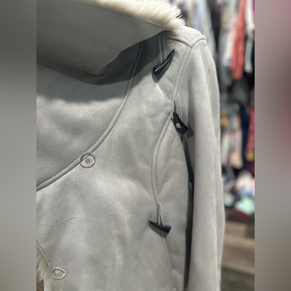 Moda International Coat Gray Soft Suede Faux Fur Lined Jacket Large Vintage VS - Picture 4 of 8